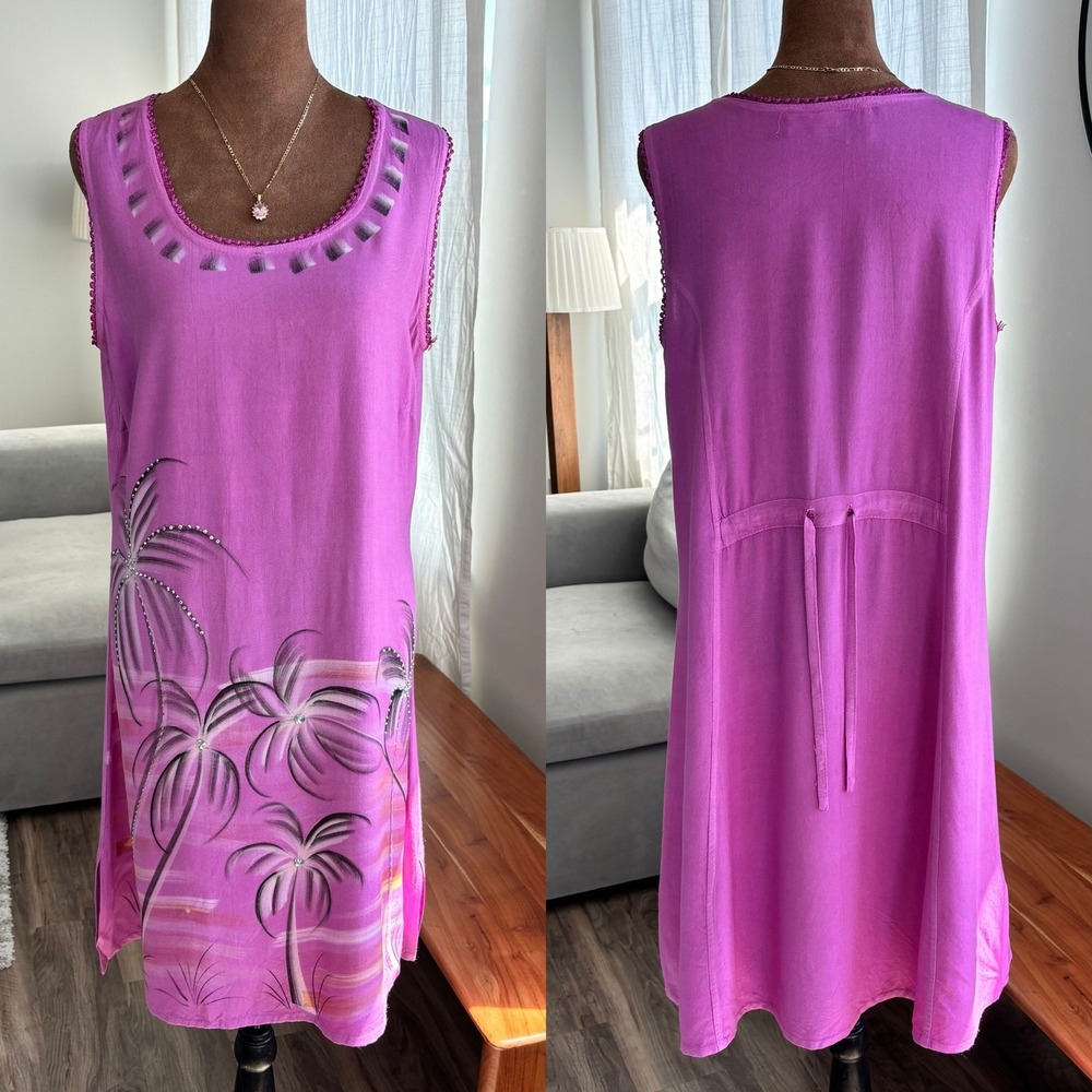 Vintage Raya Sun Sun Dress Y2K Tropical Pink Palm Tree Sequin M